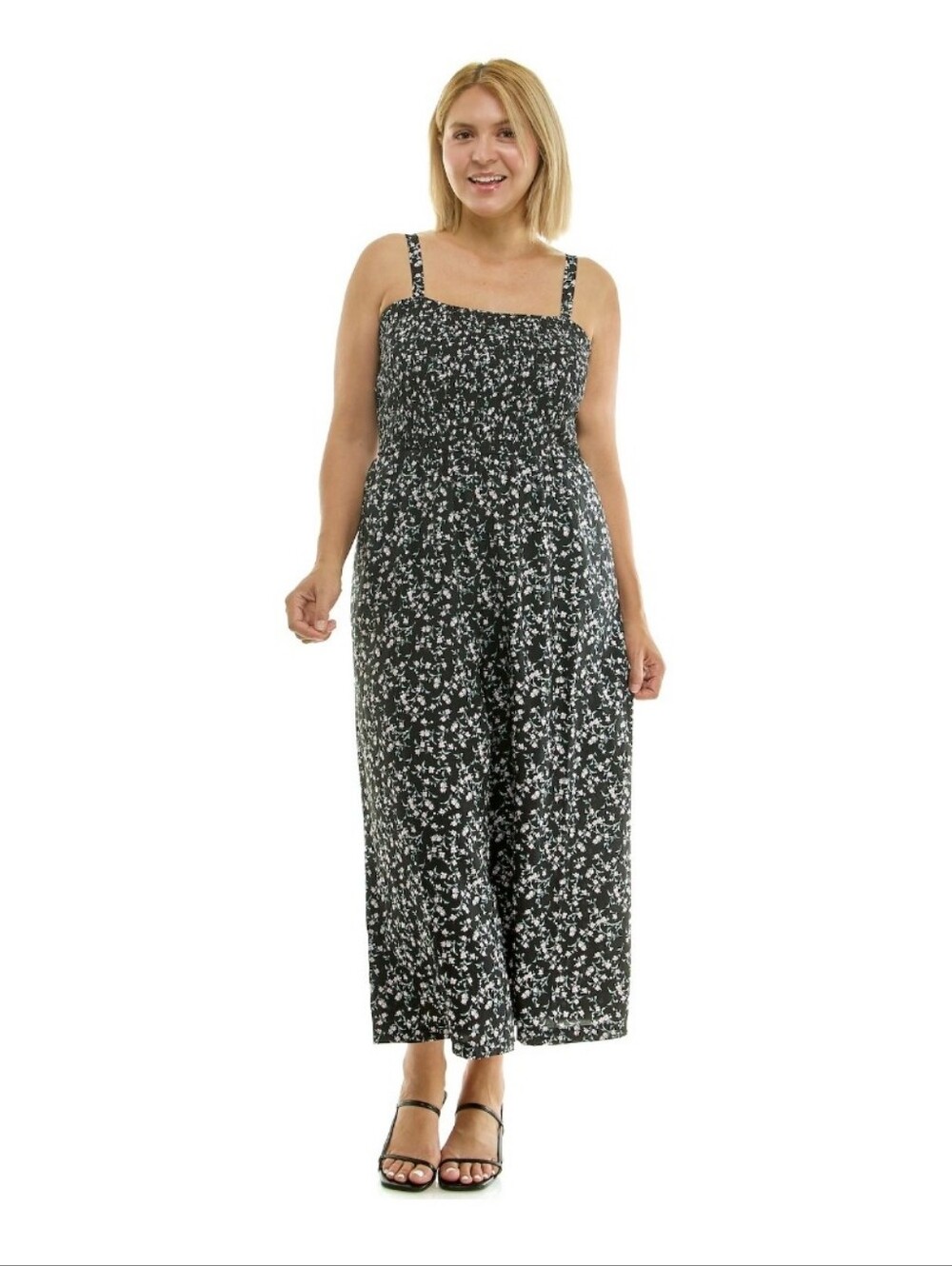 Lily Rose Juniors 3X NWT Black Floral Smocked Wide Leg Jumpsuit w/ Pockets